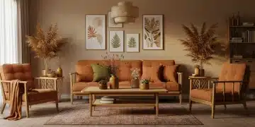 Eco-friendly seasonal decor in modern living room with bamboo and natural materials