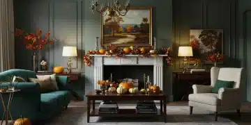 Elegant seasonal living room decor with warm lighting and balanced design