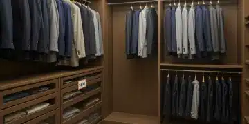 Flat lay of essential professional wardrobe pieces including shirt, pants, skirt, tie and belt