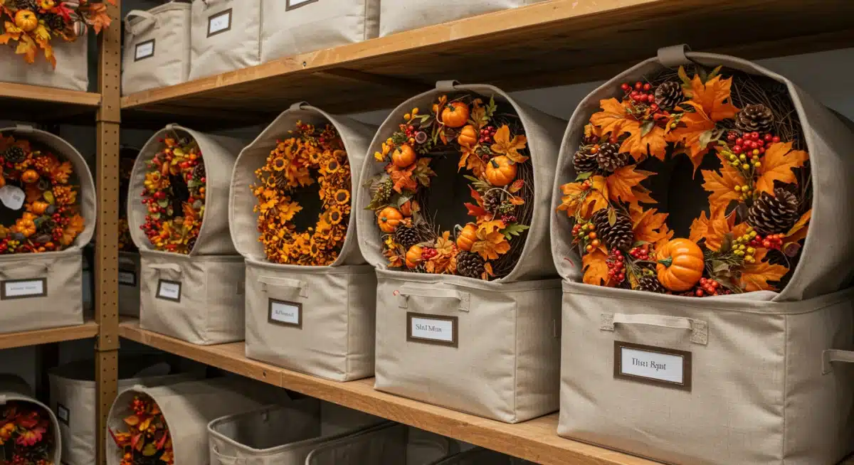 Organized fall wreath storage containers