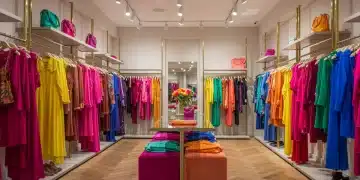 Colorful clothing racks in a modern boutique representing fashion psychology