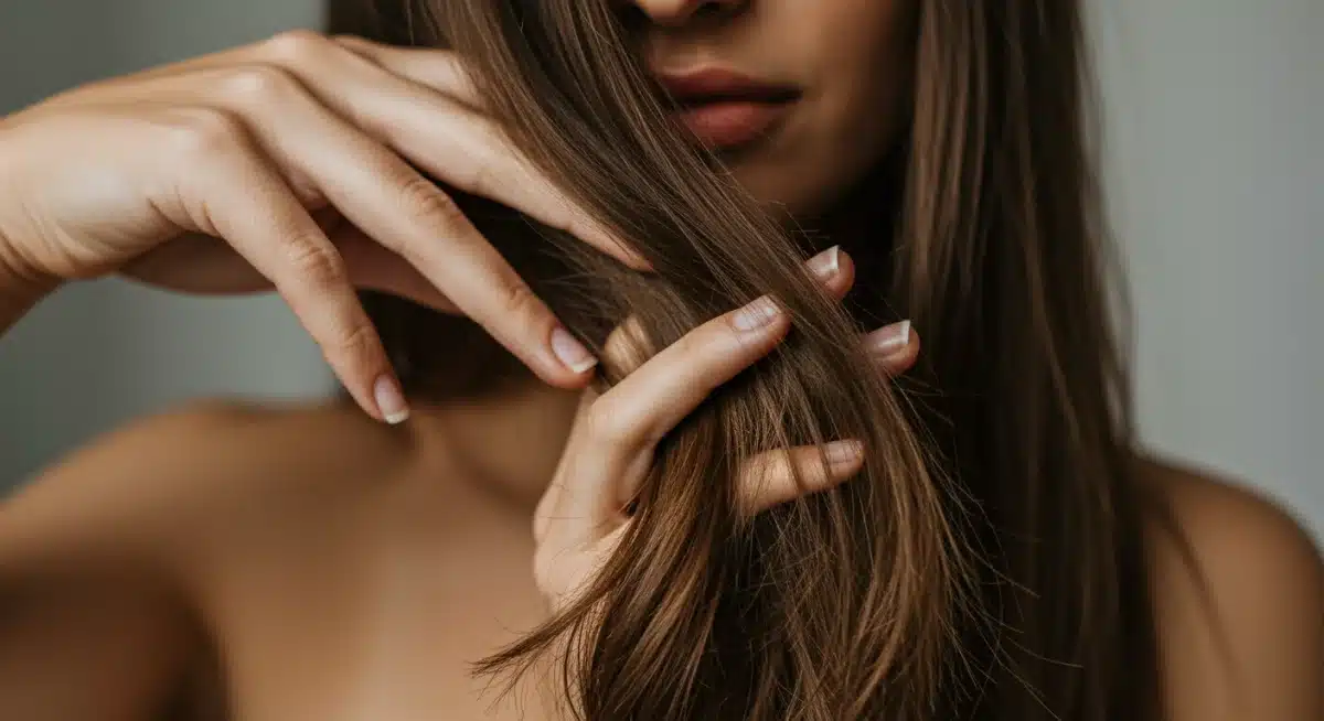 Woman with shiny, healthy hair after using a hair mask