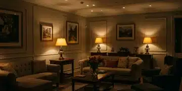 Luxury living room with professional lighting layering design featuring ambient, task and accent lighting