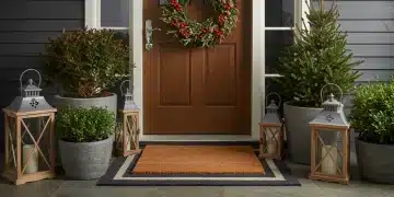 Magazine-worthy seasonal entryway display with coordinating elements