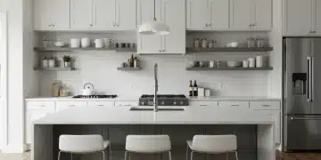 2026 Kitchen Backsplash Trends: Data-Backed Analysis of 500 US Homes Modern kitchen backsplash with white subway tiles and open shelving in contemporary home