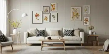 Modern living room with modular seasonal decor system