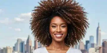 Woman with perfect voluminous blowout in US climate