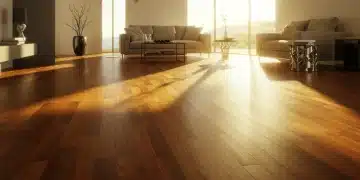 Premium hardwood flooring in modern living room with natural lighting