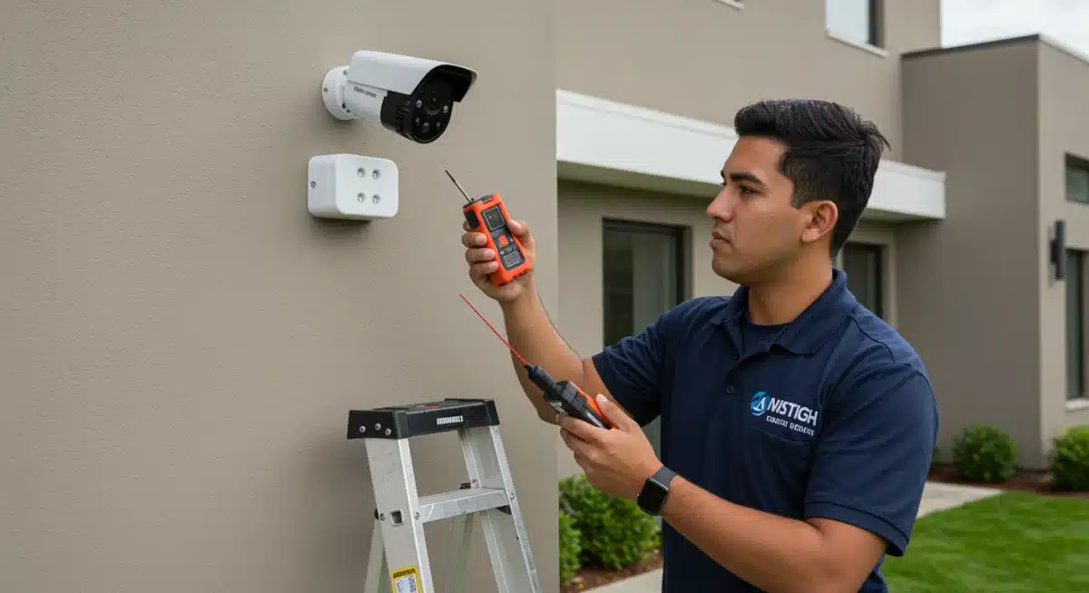 Professional security camera installation on home exterior