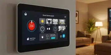 Smart home dashboard with connected devices in modern living room