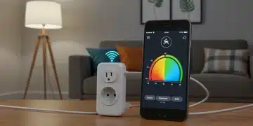 Smart home energy monitoring setup with smartphone app showing consumption data