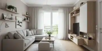 Professional staged small living room with space-maximizing furniture arrangement