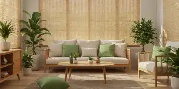 Modern sustainable living room with eco-friendly furniture and natural materials