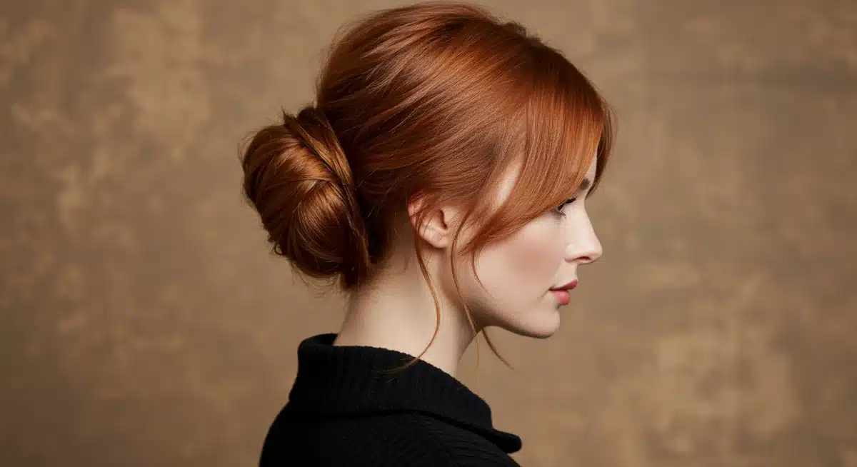Woman with undone bun, showcasing a chic Fall 2026 hairstyle trend