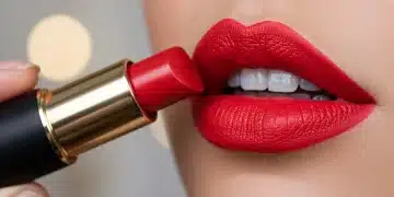 Woman with vibrant, long-lasting red lipstick