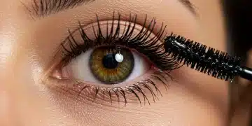 Woman with dramatically voluminous lashes after applying the best new mascara