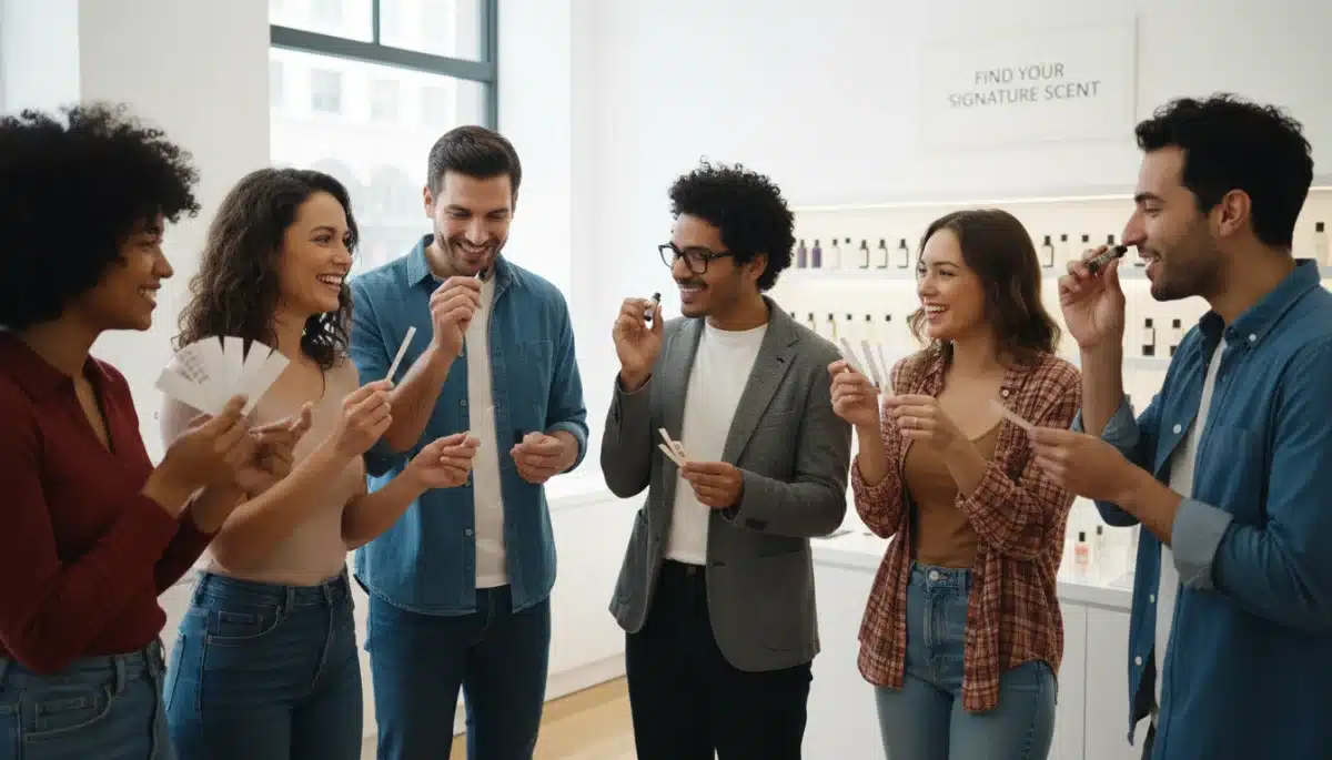 Personen testen verschiedene Düfte, um ihr Signature-Parfum zu finden.