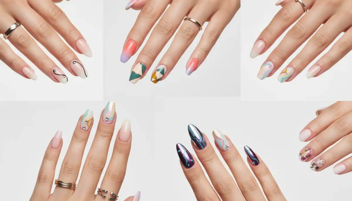 Vielfältige Nagelkunst und moderne Maniküre-Stile, die die Nageldesign-Trends 2026 widerspiegeln.