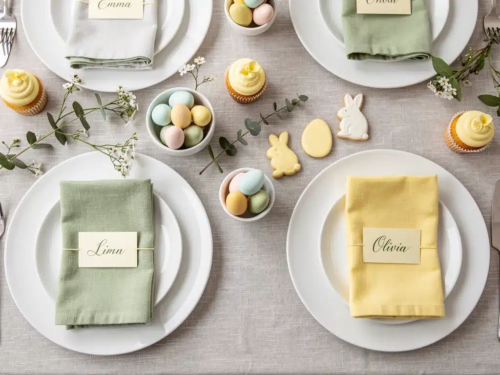 Fertiger Ostertisch mit harmonischem Farbschema und personalisierten Details